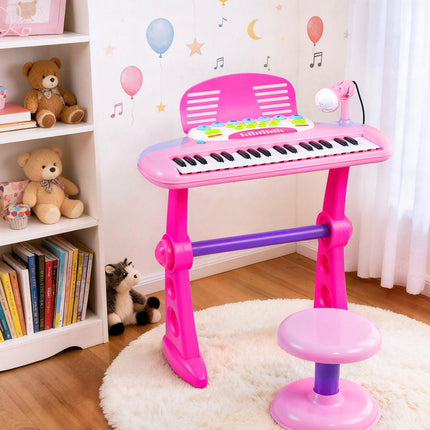 Keezi Kids Piano Keyboard 37 Keys Electronic Musical Instrument Set w/ Stool Microphone.