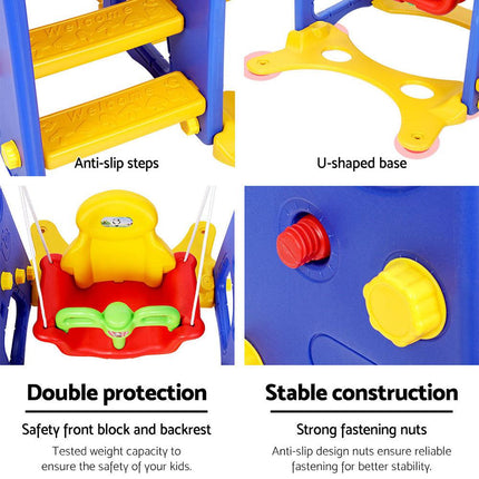 Keezi Kids Slide Swing Set Basketball Hoop Outdoor Playground Toys 120cm Blue.