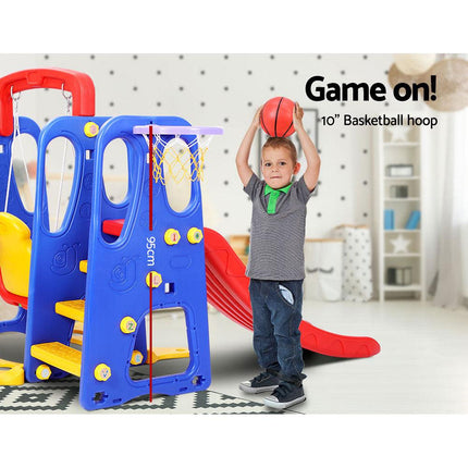 Keezi Kids Slide Swing Set Basketball Hoop Outdoor Playground Toys 120cm Blue.