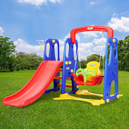 Keezi Kids Slide Swing Set Basketball Hoop Outdoor Playground Toys 120cm Blue.