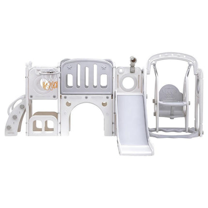 Keezi Kids Slide Swing Set Basketball Hoop Ring Football Outdoor Toys 132cm grey.
