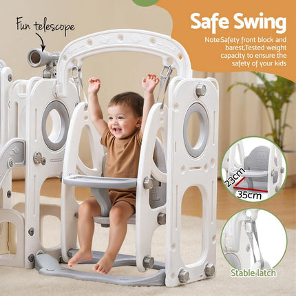 Keezi Kids Slide Swing Set Basketball Hoop Ring Football Outdoor Toys 132cm grey.