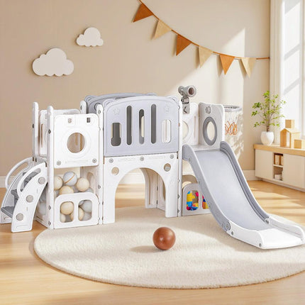 Keezi Kids Slide Swing Set Ball Hoop Rings Football Outdoor Toys.