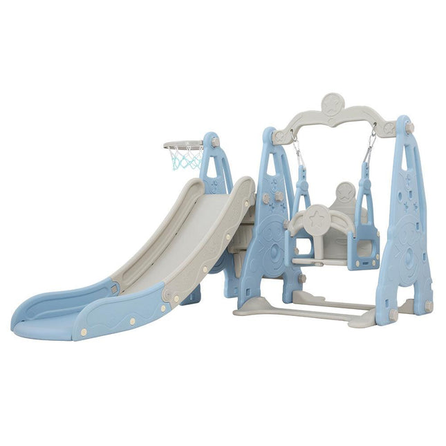 Keezi Kids Slide Swing Set Basketball Hoop Outdoor Playground Toys 170cm Blue.