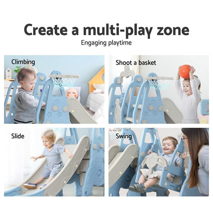 Keezi Kids Slide Swing Set Basketball Hoop Outdoor Playground Toys 170cm Blue.