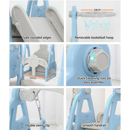 Keezi Kids Slide Swing Set Basketball Hoop Outdoor Playground Toys 170cm Blue.