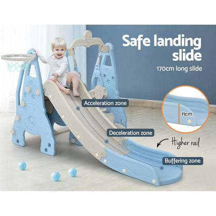 Keezi Kids Slide Swing Set Basketball Hoop Outdoor Playground Toys 170cm Blue.