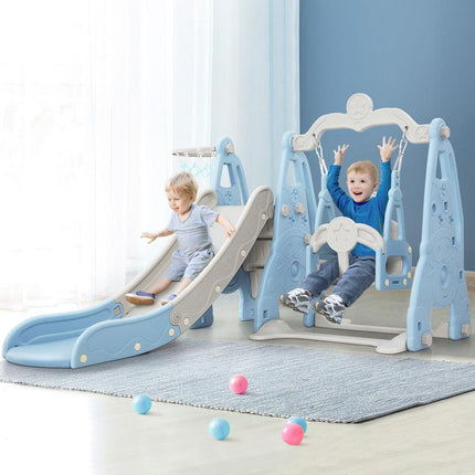 Keezi Kids Slide Swing Set Basketball Hoop Outdoor Playground Toys 170cm Blue.