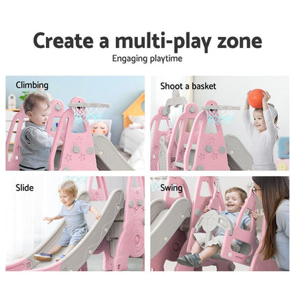 Keezi Kids Slide Swing Set Basketball Hoop Outdoor Playground Toys 170cm Pink.