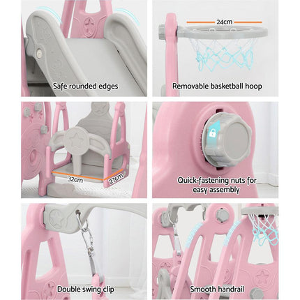 Keezi Kids Slide Swing Set Basketball Hoop Outdoor Playground Toys 170cm Pink.