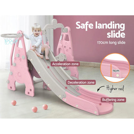 Keezi Kids Slide Swing Set Basketball Hoop Outdoor Playground Toys 170cm Pink.