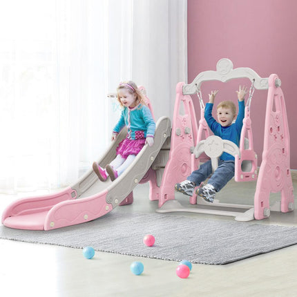 Keezi Kids Slide Swing Set Basketball Hoop Outdoor Playground Toys 170cm Pink.