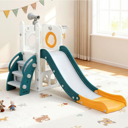 Keezi Kids Slide Set Basketball Hoop Outdoor Playground Outdoor Toys Telescope Storage.