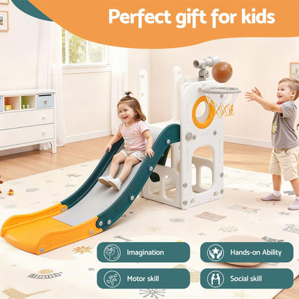 Keezi Kids Slide Set Basketball Hoop Outdoor Playground Outdoor Toys Telescope Storage.