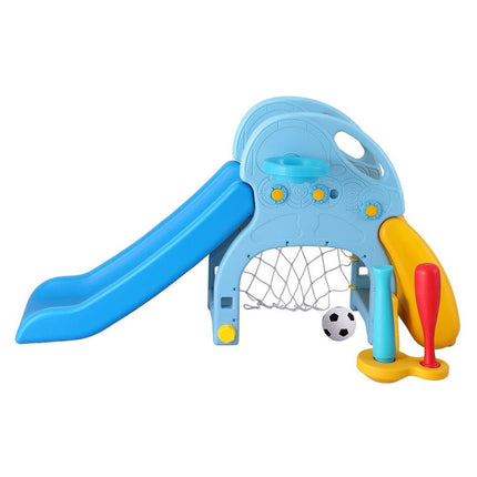 Keezi Kids Slide Set Baseball Bat Basketball Hoop Outdoor Playground 120cm Blue.