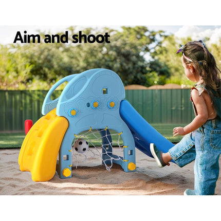 Keezi Kids Slide Set Baseball Bat Basketball Hoop Outdoor Playground 120cm Blue.