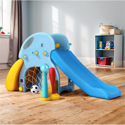 Keezi Kids Slide Set Baseball Bat Basketball Hoop Outdoor Playground 120cm Blue.