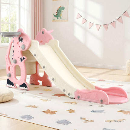 Keezi Kids Slide Set Basketball Hoop Outdoor Playground Toy Dragon 125cm Slide Pink.