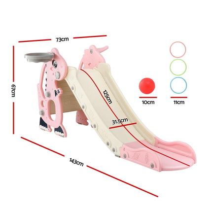 Keezi Kids Slide Set Basketball Hoop Outdoor Playground Toy Dragon 125cm Slide Pink.