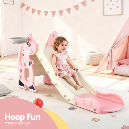 Keezi Kids Slide Set Basketball Hoop Outdoor Playground Toy Dragon 125cm Slide Pink.