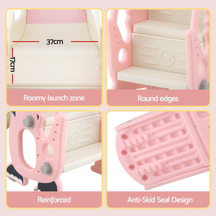 Keezi Kids Slide Set Basketball Hoop Outdoor Playground Toy Dragon 125cm Slide Pink.
