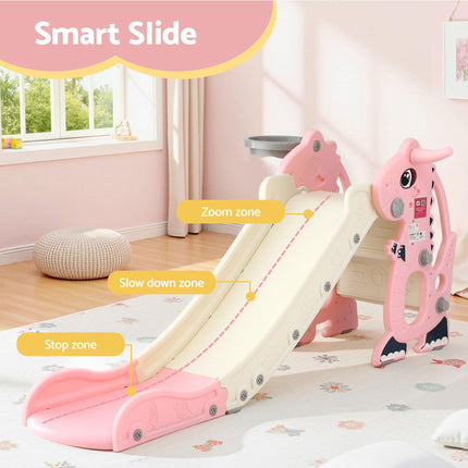 Keezi Kids Slide Set Basketball Hoop Outdoor Playground Toy Dragon 125cm Slide Pink.