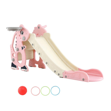 Keezi Kids Slide Set Basketball Hoop Outdoor Playground Toy Dragon 125cm Slide Pink.