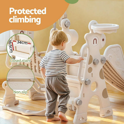 Keezi Kids Slide Swing Set Basketball Hoop Outdoor Playground Toys 160cm Beige.