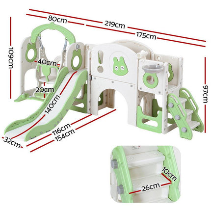 Keezi Kids Slide Swing Set Basketball Hoop Ring Football Outdoor Toys 140cm Green.