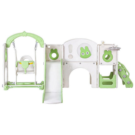Keezi Kids Slide Swing Set Basketball Hoop Ring Football Outdoor Toys 140cm Green.