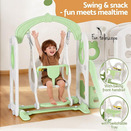Keezi Kids Slide Swing Set Basketball Hoop Ring Football Outdoor Toys 140cm Green.