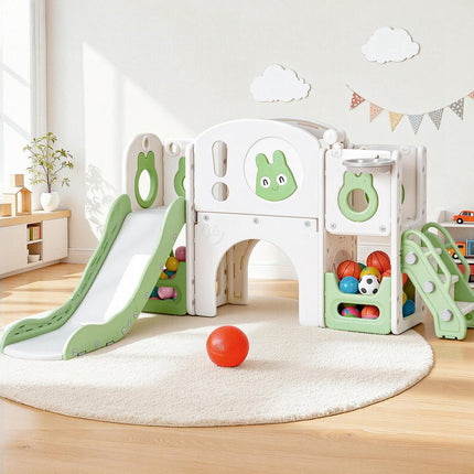 Keezi Kids Slide Swing Set Ball Hoop Rings Football Outdoor Toys Green.