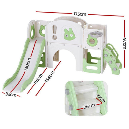 Keezi Kids Slide Swing Set Ball Hoop Rings Football Outdoor Toys Green.