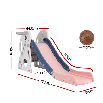 Keezi Kids Slide Set Basketball Hoop Ring Outdoor Playground Toy Rabbit 147cm.