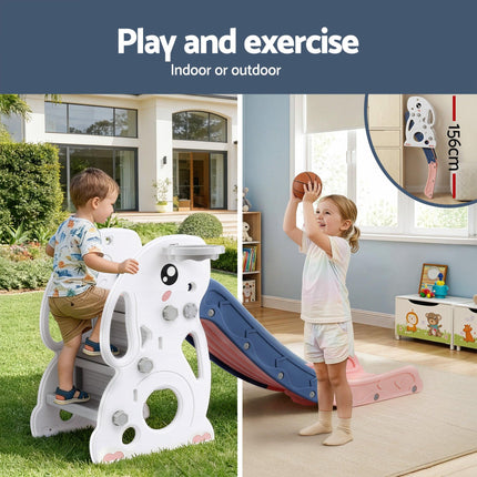 Keezi Kids Slide Set Basketball Hoop Ring Outdoor Playground Toy Rabbit 147cm.
