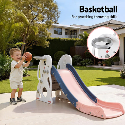 Keezi Kids Slide Set Basketball Hoop Ring Outdoor Playground Toy Rabbit 147cm.