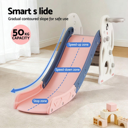 Keezi Kids Slide Set Basketball Hoop Ring Outdoor Playground Toy Rabbit 147cm.