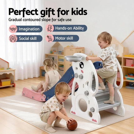 Keezi Kids Slide Set Basketball Hoop Ring Outdoor Playground Toy Rabbit 147cm.