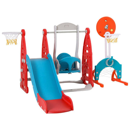 Keezi Kids Slide Swing Set Basketball Hoop Rings Football Outdoor Toys 140cm Red.