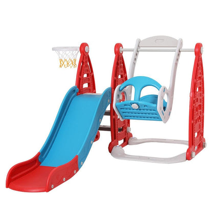 Keezi Kids Slide Swing Set Basketball Hoop Rings Football Outdoor Toys 140cm Red.