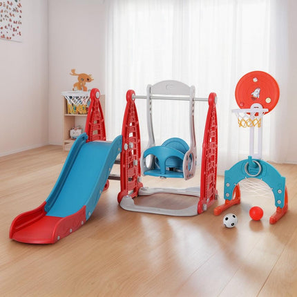 Keezi Kids Slide Swing Set Basketball Hoop Rings Football Outdoor Toys 140cm Red.