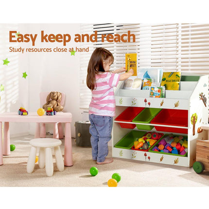 Keezi 3 Tiers Kids Bookshelf Storage Children Bookcase Toy Box Organiser Rack 6 Bins.