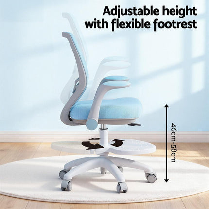 Keezi Kids Ergonomic Study Chair Adjustable w/ Wheels Footrest Blue.
