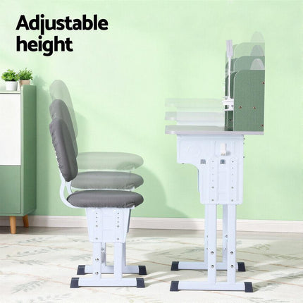Keezi Kids Study Desk Chair Set Adjustable Ergonomic Table LED Lamp Green.