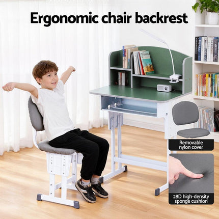 Keezi Kids Study Desk Chair Set Adjustable Ergonomic Table LED Lamp Green.