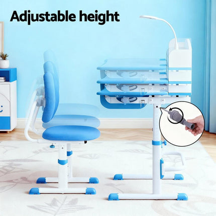 Keezi Kids Study Desk Chair Set Adjustable Ergonomic Table LED Lamp Blue.