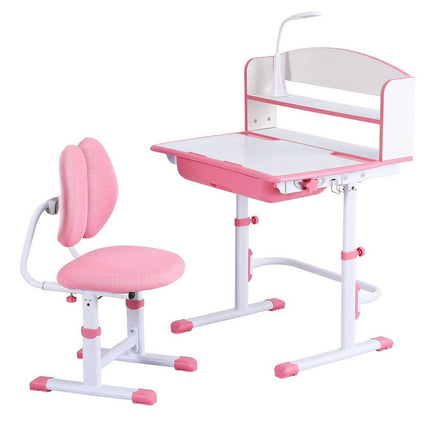 Keezi Kids Study Desk Chair Set Adjustable Ergonomic Table LED Lamp Pink.