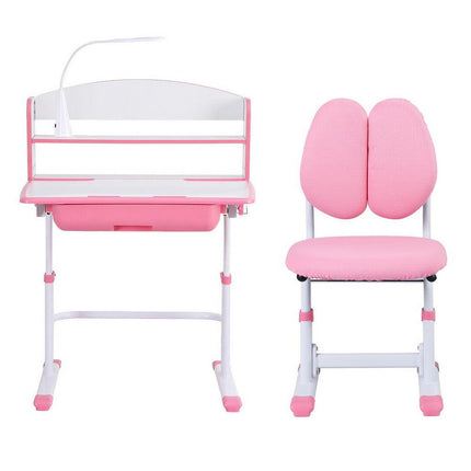 Keezi Kids Study Desk Chair Set Adjustable Ergonomic Table LED Lamp Pink.