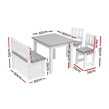 Keezi 2 in 1 Kids Table and Chair Set, Activity Table with Storage Bench and 2 Chairs for Reading, Drawing, Writing, Snack Time & Arts Crafts, 4 PCS Toddler Table and Chair Set, Grey.