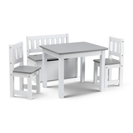Keezi 2 in 1 Kids Table and Chair Set, Activity Table with Storage Bench and 2 Chairs for Reading, Drawing, Writing, Snack Time & Arts Crafts, 4 PCS Toddler Table and Chair Set, Grey.